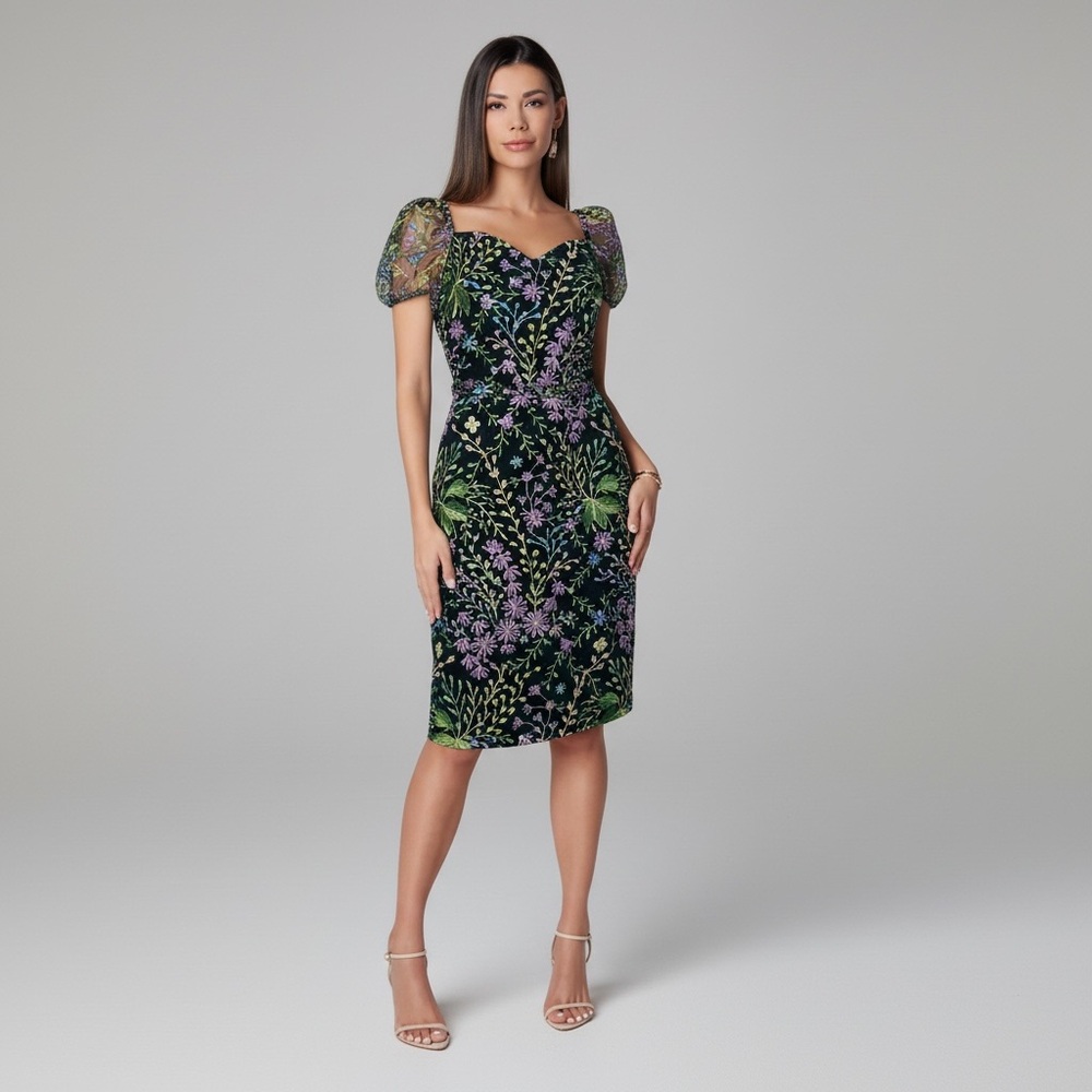 NWT $138 Kensie Women's Sweetheart Neckline Floral Embroidered Mesh Dress Sz 12